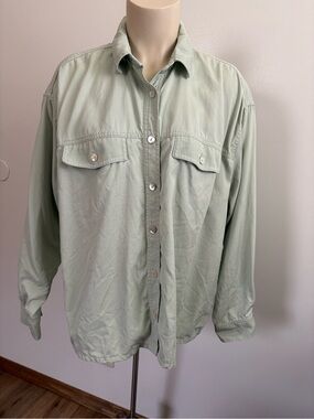 & Other Stories Lightweight Utility Light Sage Green Button-Up Shirt Size 2